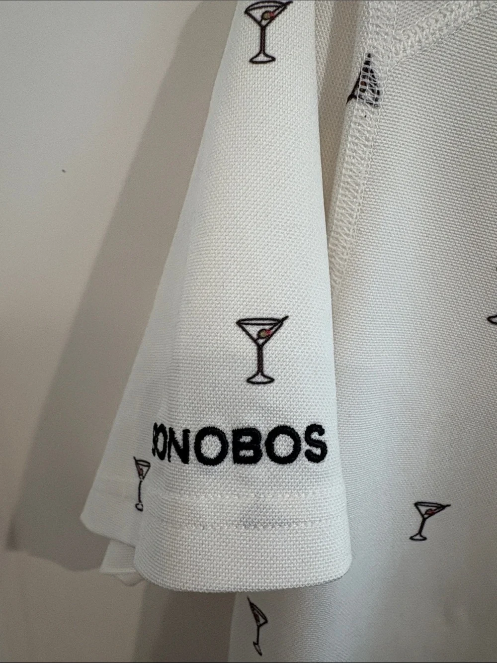 Bonobos Golf White Polo with Small Navy Cocktail Print